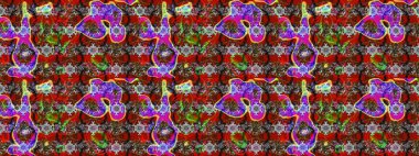 Kırmızı, kahverengi ve gri renklerde. Çizim kalıbı. Çiçek duvar kağıdı. Raster illüstrasyonu. Renkli süs kenarı. Hint süsü..