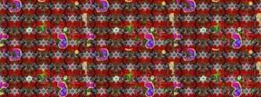 Düz Çiçek Elementleri Tasarımı. Çiçek desenli çizim. Renkli Bahar Teması eskiz kalıbı. Asya tekstil tarzında. Raster illüstrasyonu. Güzel kumaş deseni.