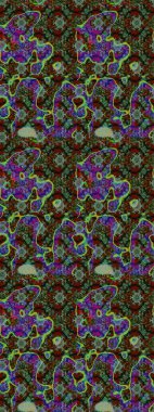 Raster illüstrasyonu. Yeşil, gri ve kahverengi renkli Asya tekstili. Suluboya çiçekli çiçek deseni.