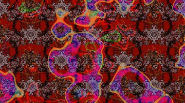 Raster illüstrasyonundaki çiçek desenli çizim. Renkli Bahar Teması eskiz kalıbı. Kahverengi, kırmızı ve siyah renkte çiçekler. Düz Çiçek Elementleri Tasarımı.