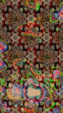 Soyut etnik raster çizim kalıbı. Kabile sanatı boho baskısı, klasik çiçek arkaplanı. Arkaplan dokusu, duvar kağıdı, bej renkli çiçek teması.