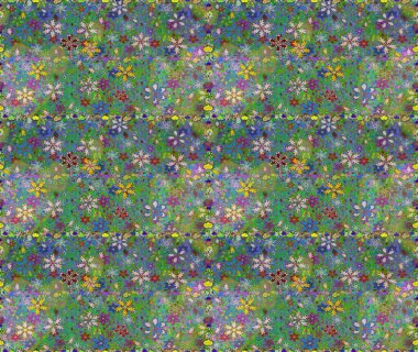 Raster illüstrasyonu. Çiçeklerle suluboya desenli çiçek deseni. Yeşil ve mavi renkli güzel tekstil..