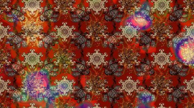 Arkaplan dokusu, duvar kağıdı kahverengi, kırmızı ve bej renkli çiçek teması. Soyut etnik raster çizim kalıbı. Kabile sanatı boho baskısı, klasik çiçek arkaplanı.