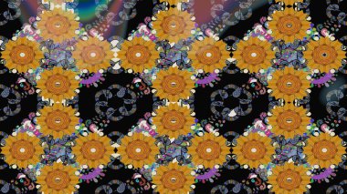 Çiçekli güzel suluboya desen. Siyah renklerde. Raster illüstrasyonu.