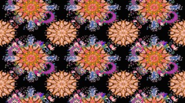 Küçük renkli çiçekler. Küçük çiçekte güzel bir desen. Robot resim. Moda baskıları için zarif bir şablon. Çiçekli yaz çiçekleri. Motley illüstrasyonu.