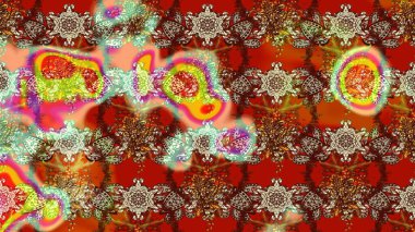 Raster deseni. Bahar çiçekleriyle desen dallı, kahverengi, kırmızı ve turuncu renkler çiçekli siluet.