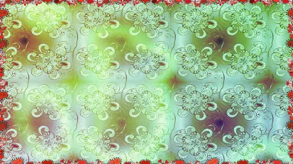 Suluboya stilinde tarafsız ve yeşil renklerde. Küçük çiçekli kusursuz yay deseni. Raster illüstrasyonu.