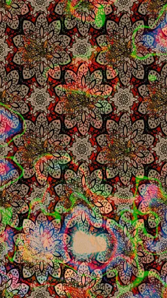 Soyut etnik raster çizim kalıbı. Kabile sanatı boho baskısı, klasik çiçek arkaplanı. Arkaplan dokusu, duvar kağıdı, bej renkli çiçek teması.