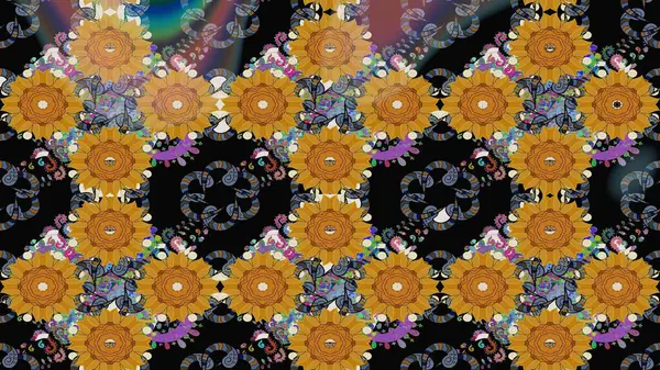 Çiçekli güzel suluboya desen. Siyah renklerde. Raster illüstrasyonu.