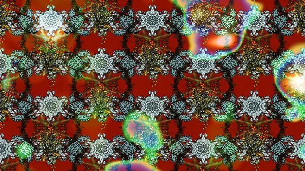 Raster Illustrasyon 'daki Çiçek Deseni' nin son moda çizimi. Kahverengi, kırmızı ve yeşil renkte çiçekler. Düz Çiçek Elementleri Tasarımı. Renkli Yaz Teması çizim şablonu.