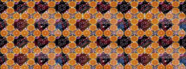 Düz Çiçek Elementleri Tasarımı. Renkli Bahar Teması eskiz kalıbı. Raster illüstrasyonundaki çiçek desenli çizim. Turuncu renkte çiçekler.