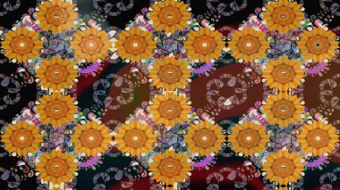 Çiçekli el çizimi çizimi deseni. Modern gelişim kahverengi raster arka plan duvar kâğıdı illüstrasyon klasik çizgili iz sürme desenli çiçekler, çiçekli süsler.