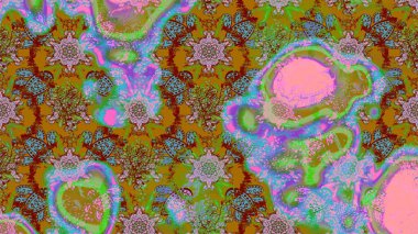 Motley illüstrasyonu. Küçük çiçekte güzel bir desen. Küçük renkli çiçekler. Moda baskıları için zarif bir şablon. Yeşil, kahverengi ve pembe çiçekli bahar çiçekleri.