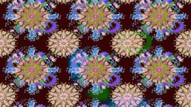 Raster illüstrasyonundaki çiçek desenli çizim. Kahverengi renkte çiçekler.