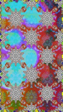 Hint çiçek liyada madalyon deseni. Etnik Mandala süsü. Tekstil, tebrik kartı, boyama kitabı, telefon kılıfı baskı için kullanılabilir. Raster Kına dövme tarzı.