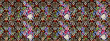 Renkli Bahar Teması eskiz kalıbı. Güzel kumaş deseni. Düz Çiçek Elementleri Tasarımı. Raster illüstrasyonunda çiçek deseni çizimi.