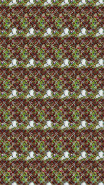 El çizimi. Çiçekli eskiz deseni. Suluboya çizimi. Çiçekler yeşil, kahverengi ve gri renklerde.