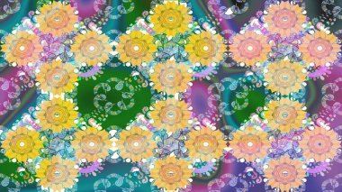 Renkli Bahar Teması eskiz kalıbı. Bej renkli çiçekler. Düz Çiçek Elementleri Tasarımı. Raster illüstrasyonunda çiçek deseni çizimi.