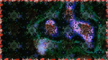 Siyah ve mavi renkte güzel bir tekstil. Raster illüstrasyonu. Çiçeklerle suluboya desenleri.