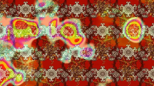 Raster deseni. Bahar çiçekleriyle desen dallı, kahverengi, kırmızı ve turuncu renkler çiçekli siluet.