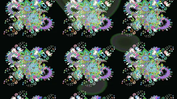 Raster illüstrasyonu. Asya tekstil tarzında. Renkli Bahar Teması eskiz kalıbı. Güzel kumaş deseni. Çiçek desenli çizim. Düz Çiçek Elementleri Tasarımı.