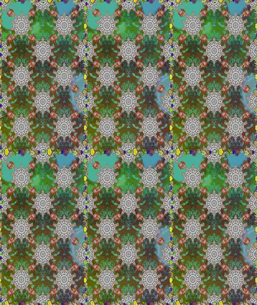 Kabile sanatı boho baskısı, klasik çiçek arkaplanı. Arkaplan dokusu, duvar kağıdı, yeşil renkli çiçek teması. Soyut etnik raster pürüzsüz desen.