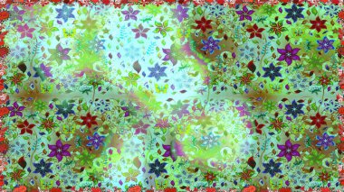 Raster çiçek izi. Çiçek yeşili ve nötr dikişsiz desen. Klasik taslak çizimi. Raster Yumuşak kumaş deseni.