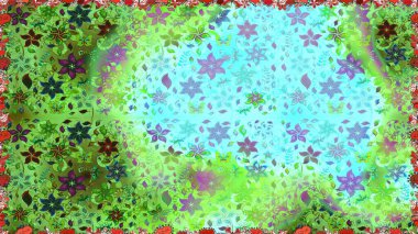 Suluboya, elle çizilmiş. Yeşil ve mavi renkli yapraklı yabani çiçekler. Raster illüstrasyonu. Kusursuz arkaplan deseni.