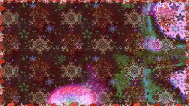 Çiçeksiz desenli arka plan. Gömlek baskısı için çiçek boyası. Kahverengi ve mor renkte çiçekler.