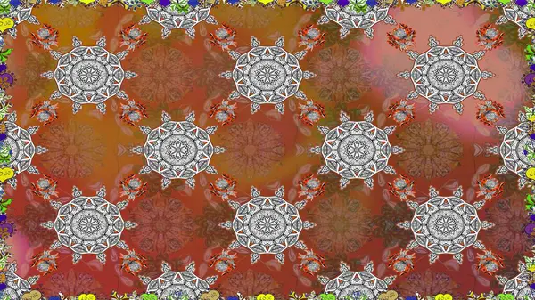 Kumaş desenli papatya çiçeği detayı. Kahverengi ve gri renkte çiçekler.