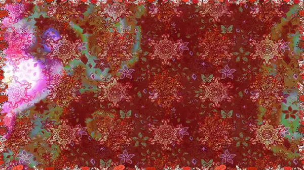 Kırmızı ve kahverengi renkte çiçekler. Raster illüstrasyonunda kusursuz çiçek deseni.