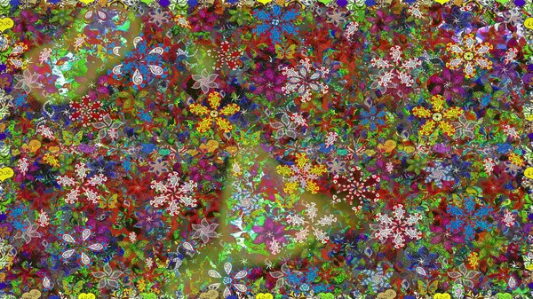 Tekstil tasarımı için yeşil ve kahverengi renkli geleneksel halk çiçekleri. Çiçeksiz desenli nakış işlemeli gelincikler ve vadi zambaklarıyla.