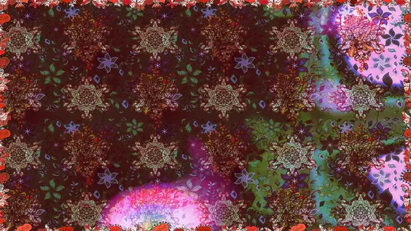 Çiçeksiz desenli arka plan. Gömlek baskısı için çiçek boyası. Kahverengi ve mor renkte çiçekler.