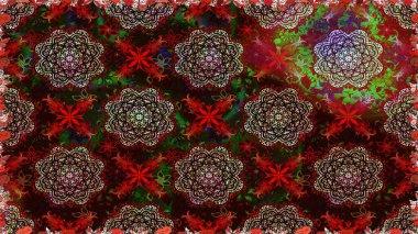 Renkli Bahar Temalı Kusursuz Arkaplan. Kahverengi ve kırmızı renkte çiçekler. Raster illüstrasyonunda kusursuz çiçek deseni. Düz Çiçek Elementleri Tasarımı.