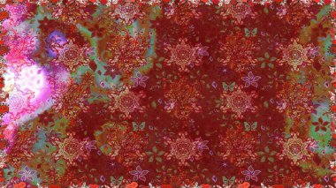 Kırmızı ve kahverengi renkte çiçekler. Raster illüstrasyonunda kusursuz çiçek deseni.