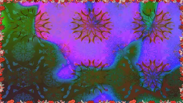 Vadinin çiçekleri mor ve yeşil renklerde. Raster dikişsiz çiçek deseni.