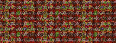 Düz Çiçek Elementleri Tasarım Raster illüstrasyonu. Kahverengi, kırmızı ve nötr renkte çiçekler. Renkli Bahar Teması çizim şablonu. Çiçekli çiçek deseni, suluboya..