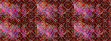 Raster Çiçek İllüstrasyonu 'nun şirin tekstili. Kahverengi, kırmızı ve pembe renkte etnik çiçeklerle süslenmiş zarif bir eskiz..