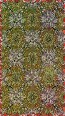 Raster illüstrasyonu. El yapımı çiçek ve bitki koleksiyonu. Şirin karalama çiçekleri olan kusursuz çiçek desenleri. Eskiz tarzı kahverengi ve yeşil renklerde. Raster illüstrasyonu.