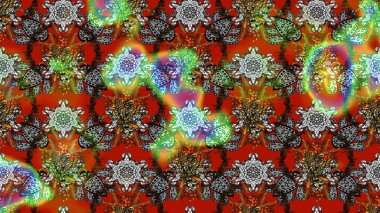 Güzel kumaş deseni. Raster illüstrasyonundaki çiçek desenli çizim. Raster illüstrasyonu. Kahverengi, gri ve kırmızı renklerde.