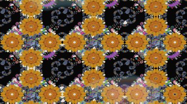 Siyah renkli siyah papatya deseni. Siyah renklerde. Raster illüstrasyonu.