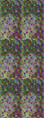 Çiçeksiz desenli, suluboya elle çizilmiş elementler. Parlak renkli fantezi çiçekleri, yapraklar, yeşil ve kahverengi renkli tomurcuklar yeşil ve kahverengi.