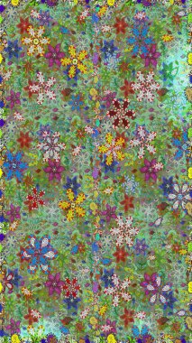 Yeşil ve nötr renklerde çiçekler. Raster düz çiçekleri pürüzsüz desen. Tasarım hediye paketi, tebrik kartları, posterler ve afiş tasarımı.