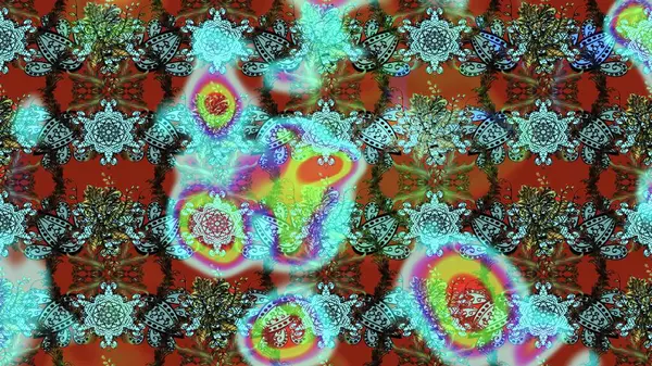 Mavi, kahverengi ve yeşil çiçekli eskiz deseni, suluboya çiçek deseni, güzel çiçek, duvar kağıdı, kart veya kumaş için fayanslı. Raster - stok.