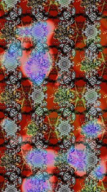 Nazik, narin çiçek arkaplanı. Gri, kahverengi ve kırmızı renkte çiçekler. Raster çiçek desenli ve çiçekli..