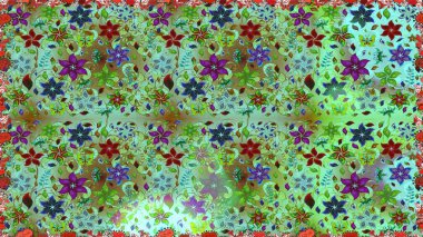 Yeşil ve mavi kıvırcık çiçekler yeşil ve mavi renklerde şekillenir. Klasik çiçek tasarımı elementleri. Raster illüstrasyonu.