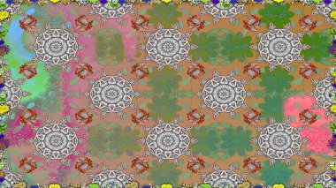 Tişörtsüz arka plan deseni. Gri ve yeşil renkli çiçekler. Tropik çiçekler.