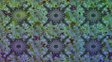 Yeşil ve mavi renkte çiçekler. El çizimi çiçekli, soyut, pürüzsüz desen. Raster illüstrasyonu.