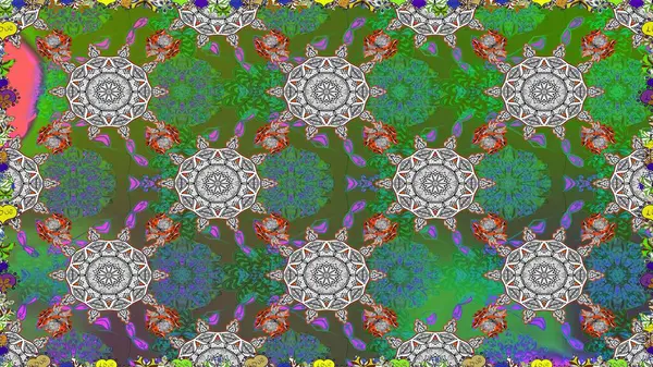 Raster deseni. Bahar çiçekleri dallı desen, yeşil ve gri renkler çiçekli siluet.