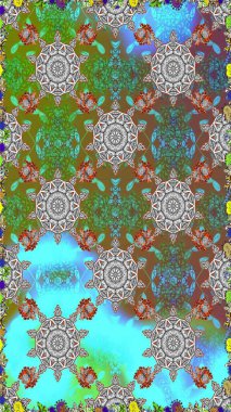 Tekrar eden çiçek arkaplanı, zarif gri ve mavi çiçek duvar kağıdı. Çiçek desenleri gri ve mavi renklerde, el yapımı papatyalar, papatyalar.